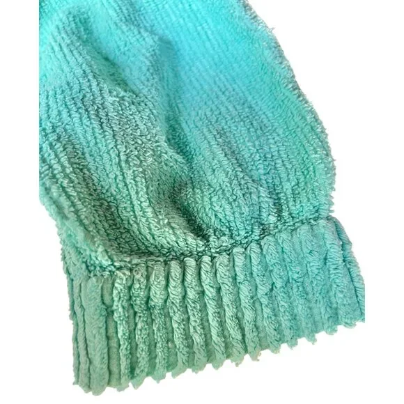 Chenille Button-Front Housecoat 1X Aqua Blue Long Sleeves Dual Pockets VTG READ - Picture 7 of 10